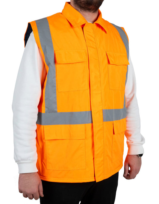 Reflektörlü -  (Fosforlu) Yelek - İçi Kapitoneli | Turuncu | Yüksek Görünürlük