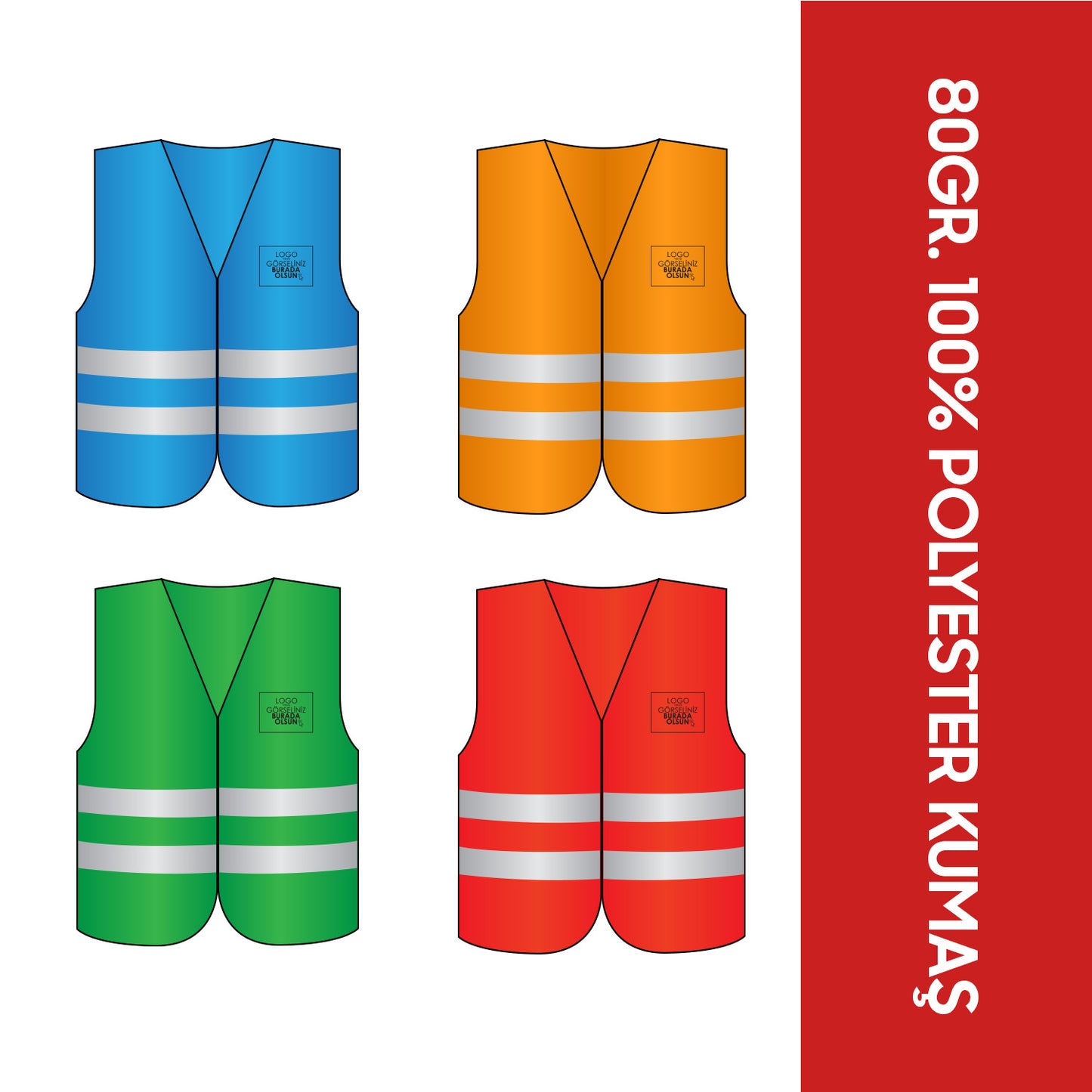 Reflektörlü İkaz Yeleği Baskılı - 4 Renk Seçeneğiyle
