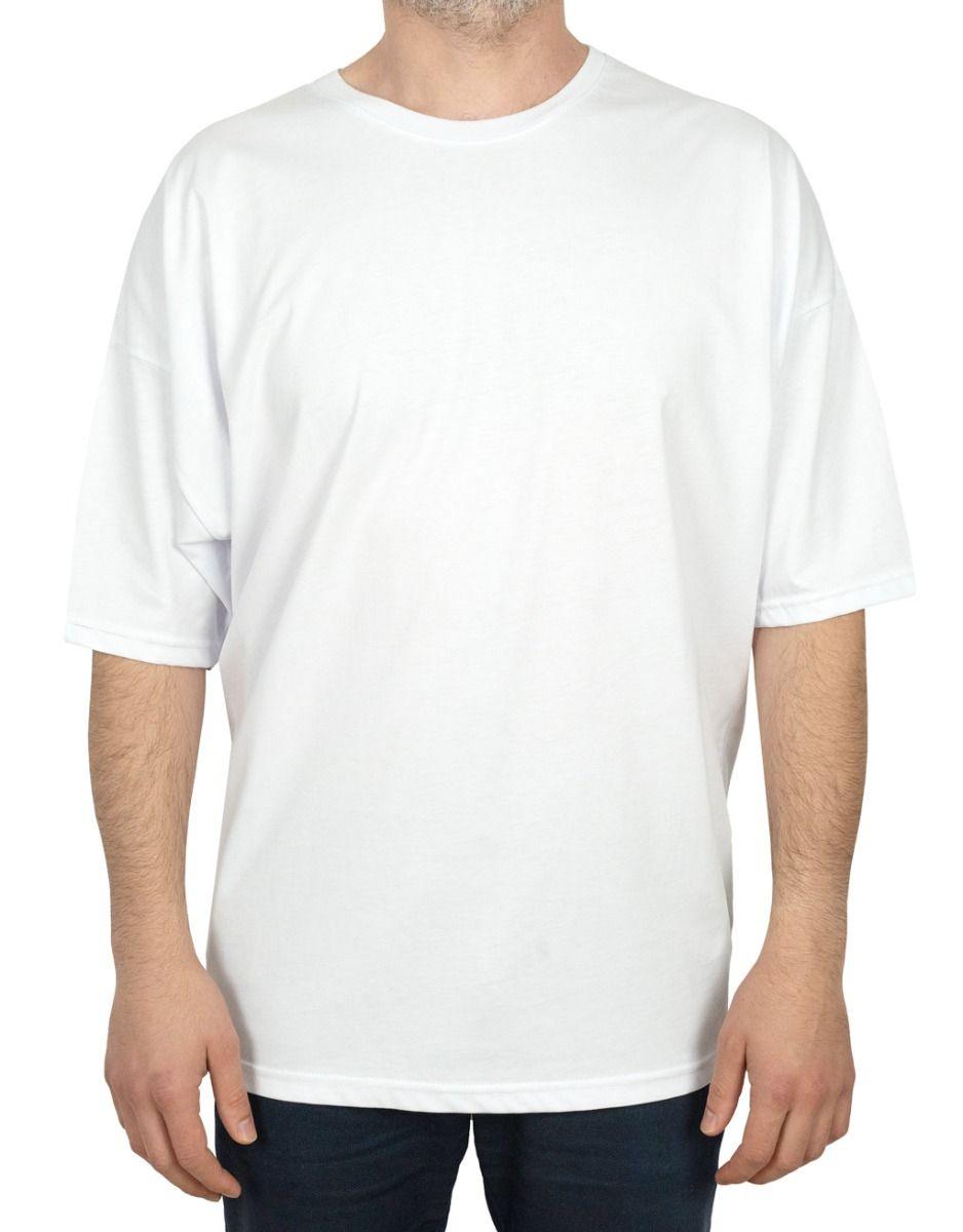 Oversize Bisiklet Yaka Baskısız Tişört Beyaz - istetisort.com