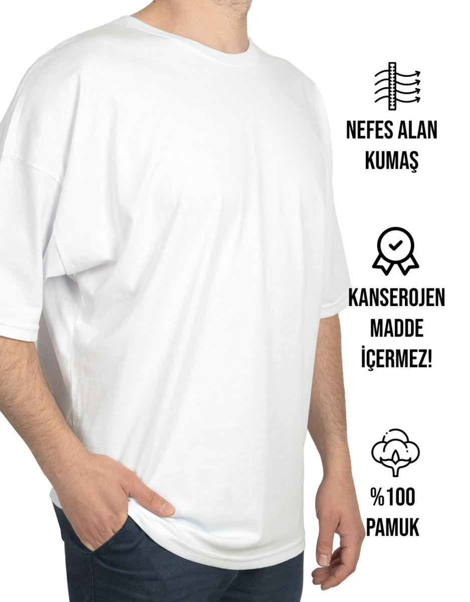 Oversize Bisiklet Yaka Baskısız Tişört Beyaz - istetisort.com