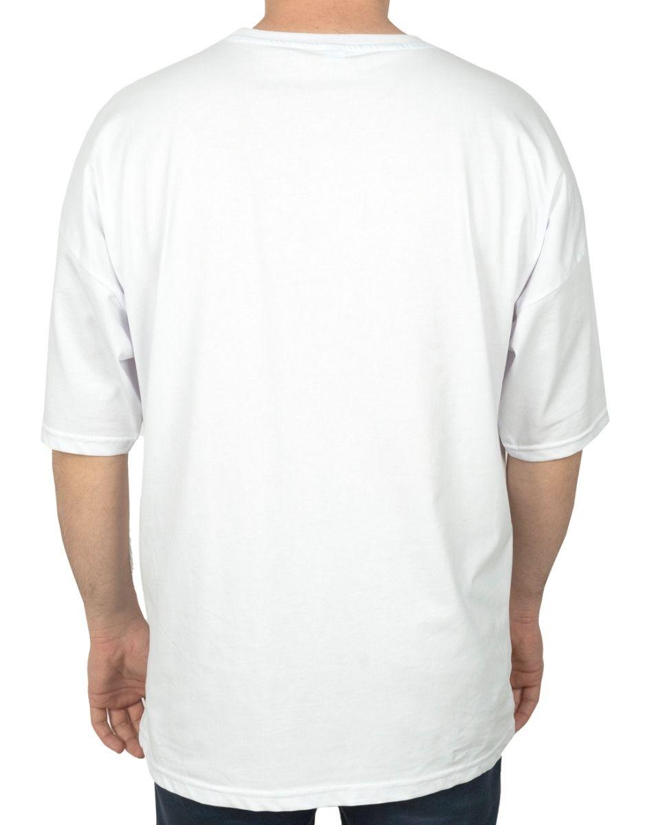 Oversize Bisiklet Yaka Baskısız Tişört Beyaz - istetisort.com
