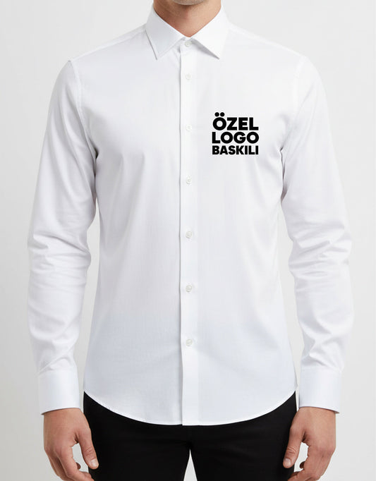 Erkek Beyaz Gömlek – Logo Baskılı, Kurumsal ve Promosyon (Özelleştirilebilir)