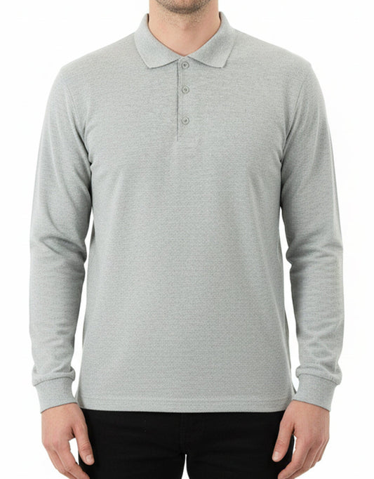 Gri uzun kollu polo yaka tişört toptan satış