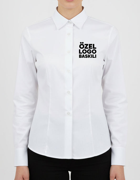 Kadın Beyaz Gömlek – Baskısız, Toptan Satış (Özelleştirilebilir)