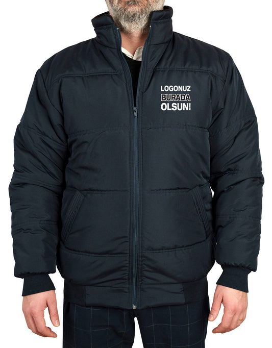 Toptan Lacivert Dik Yaka Şişme Mont | Standart Kalıp İş Montu (Özelleştirilebilir)