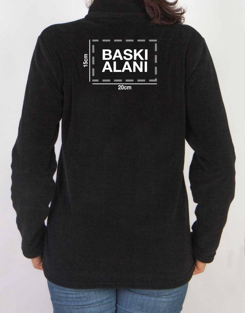 Nakış Baskılı Fermuarlı Polar - Siyah - istetisort.com