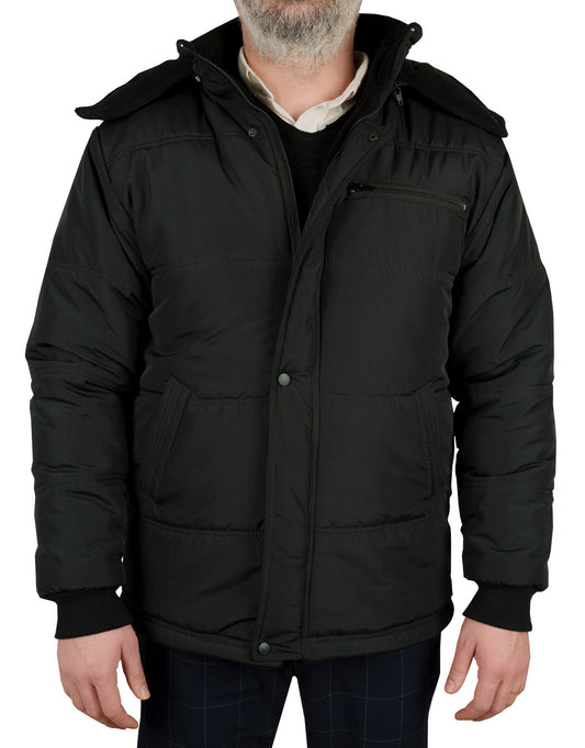 Kapüşonlu İçi Polar Şişme Mont - Siyah - Standart Kalıp