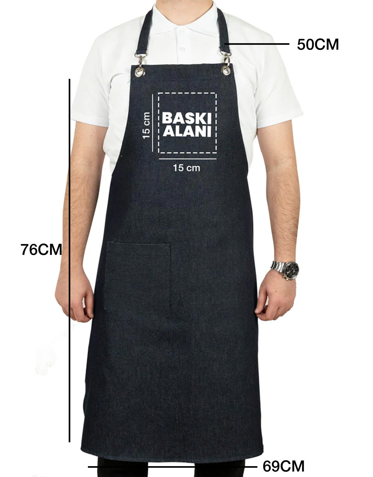 MasterChef Mutfak Önlüğü - Koyu Mavi Denim Kumaş (Özelleştirilebilir)