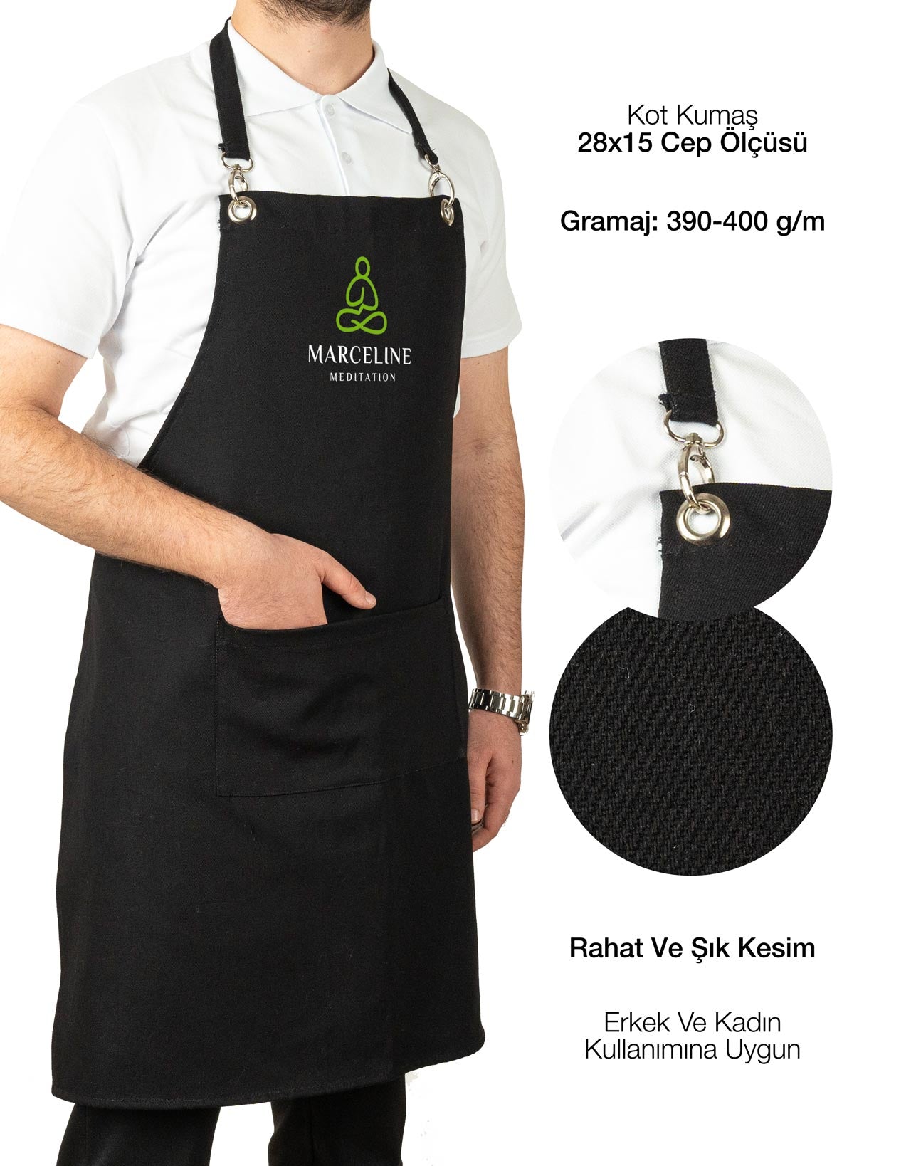 MasterChef Siyah Denim Kumaş Mutfak Önlüğü (Özelleştirilebilir)