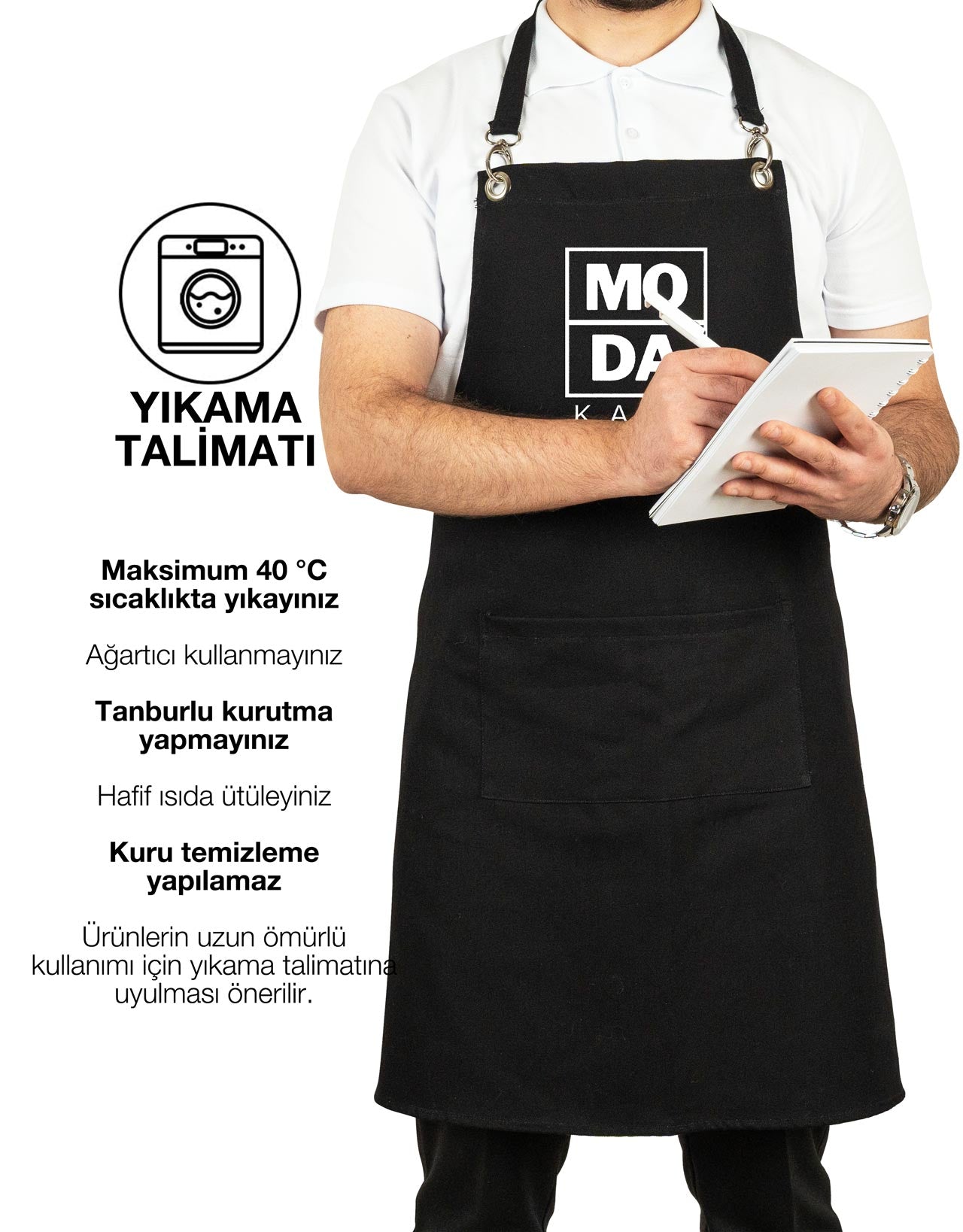 MasterChef Siyah Denim Kumaş Mutfak Önlüğü (Özelleştirilebilir)