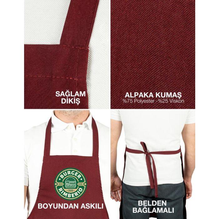 Baskılı Mutfak Önlüğü - Bordo - istetisort.com