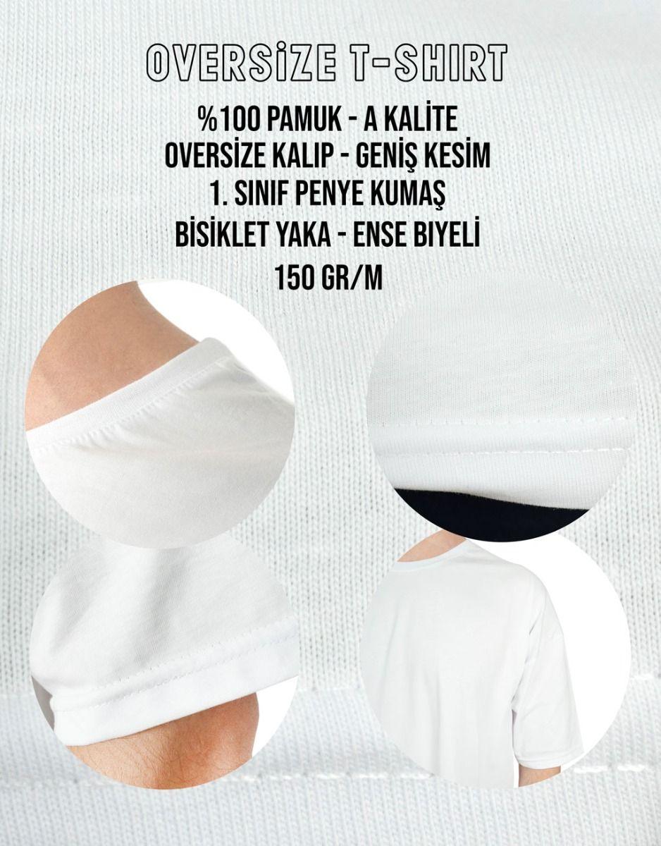 Oversize Bisiklet Yaka Baskısız Tişört Beyaz - istetisort.com