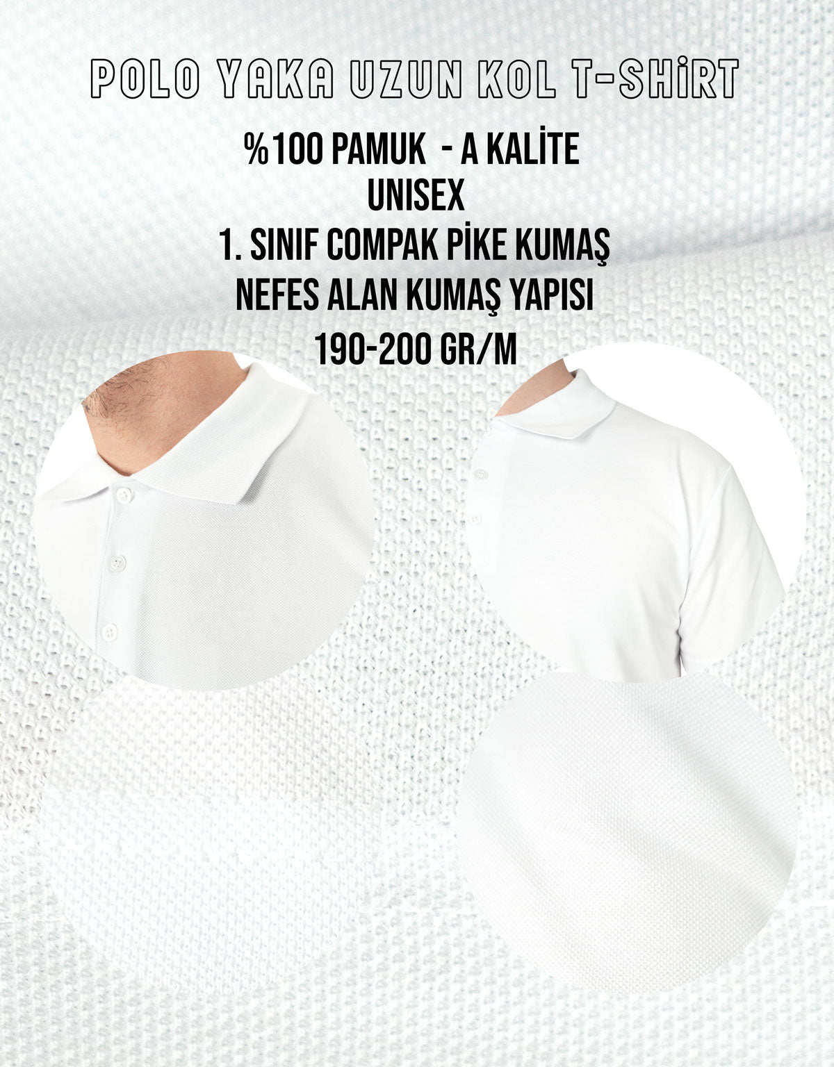 Polo Yaka Uzun Kol Beyaz Tişört