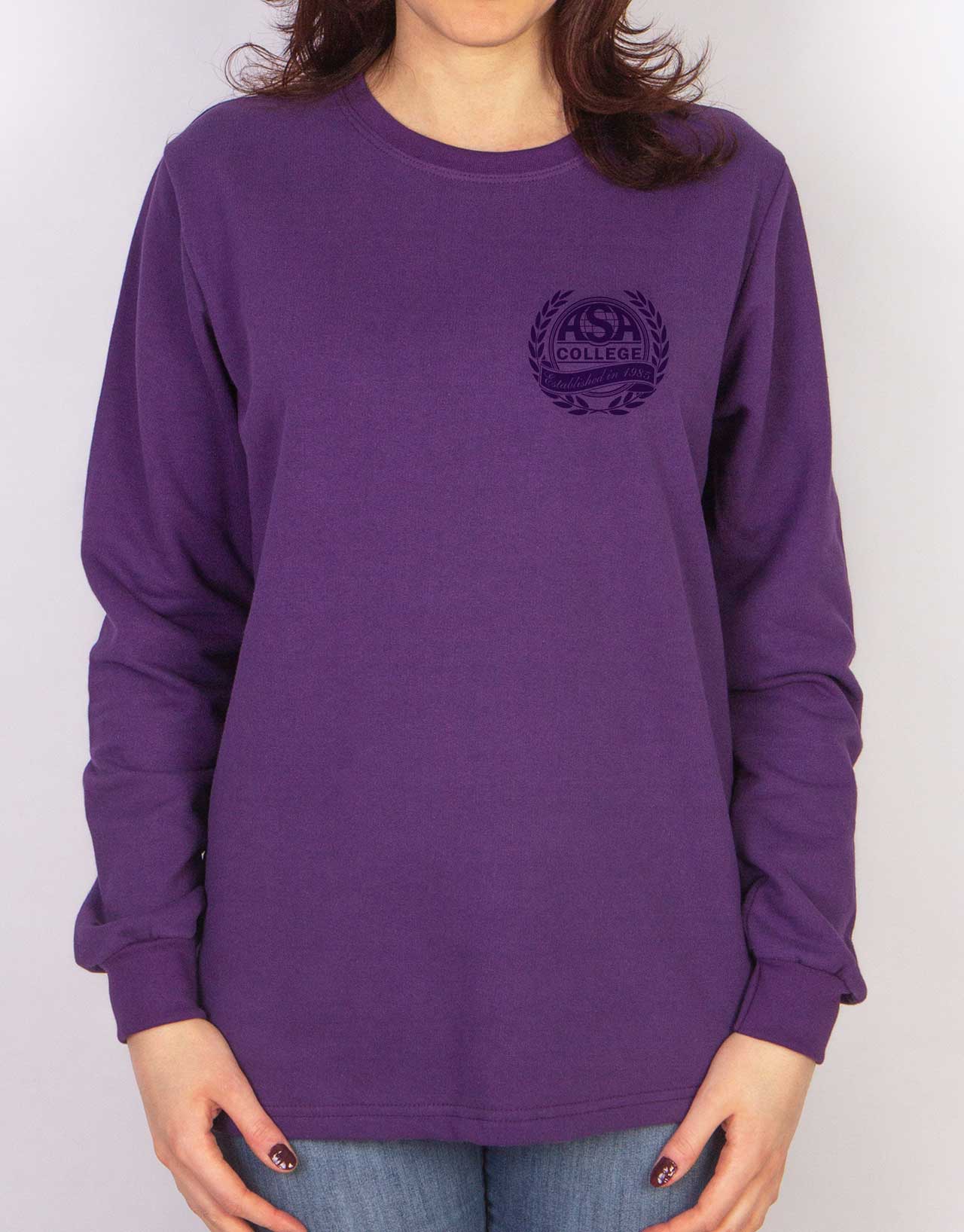 Bisiklet Yaka Sweatshirt 2 İplik Mor - ASA College - istetisort.com