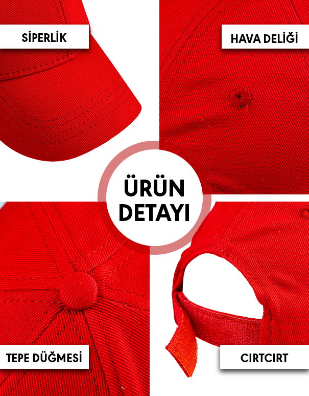Premium Gabardin Şapka - Kırmızı (Özelleştirilebilir)