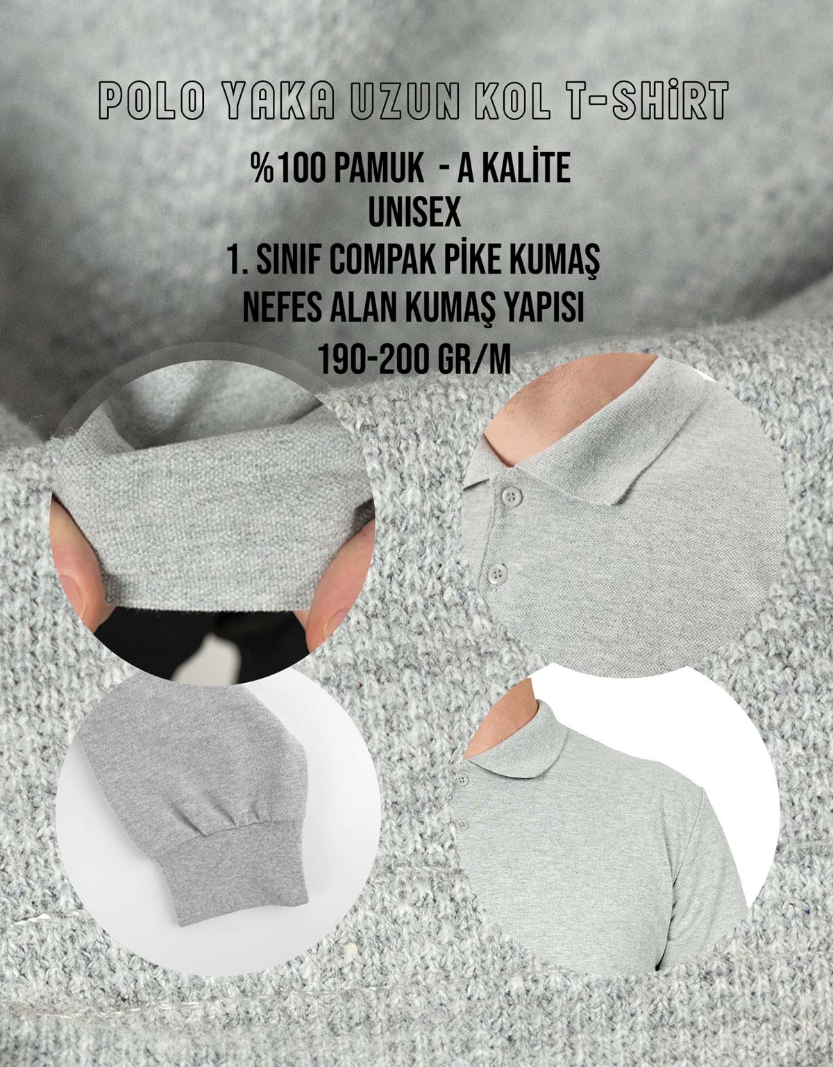 Kurumsal gri polo yaka uzun kollu iş tişörtü