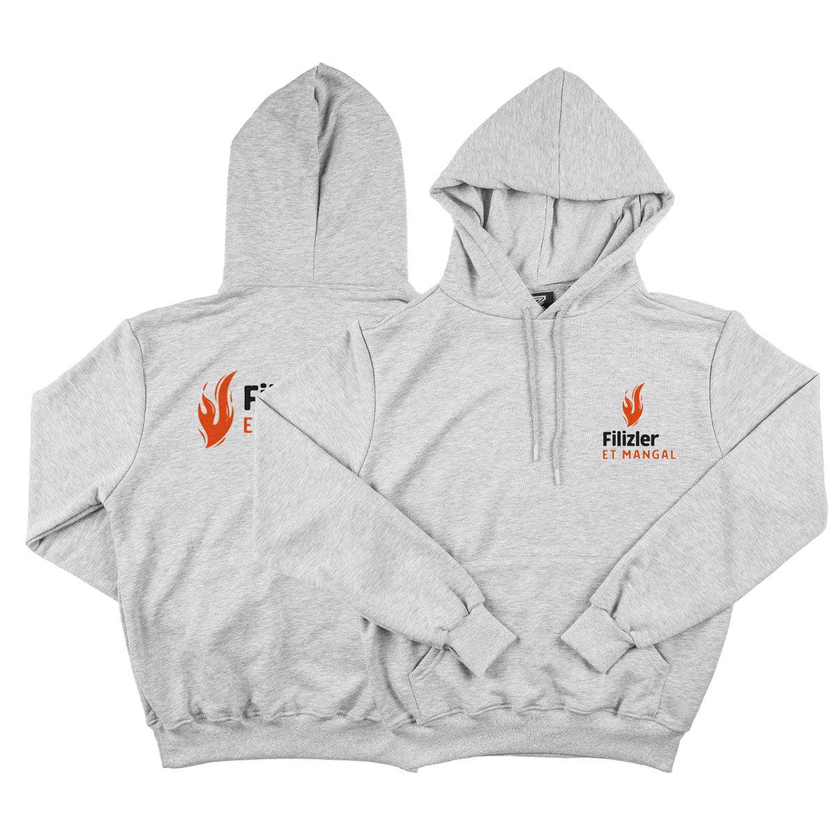 Baskılı Kapüşonlu Sweatshirt Gri- 3 İplik Şardonsuz - istetisort.com