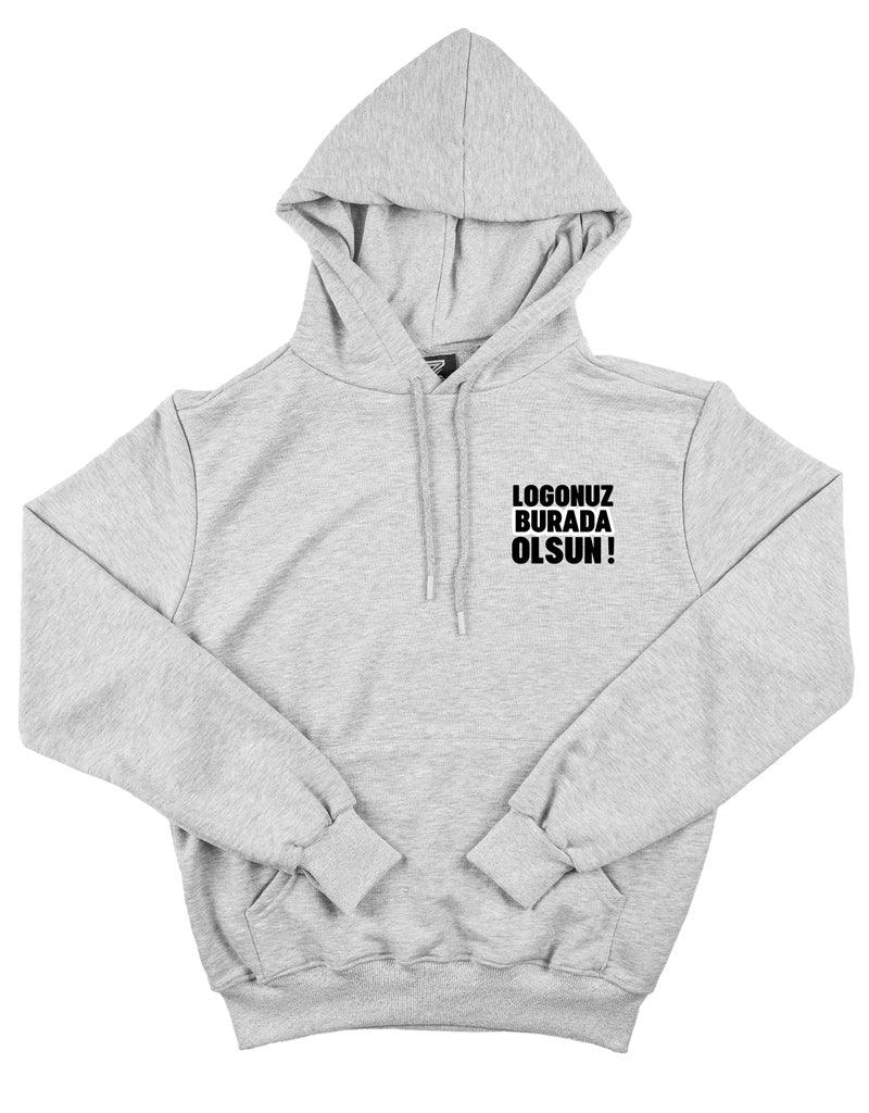 Baskılı Kapüşonlu Sweatshirt Gri- 3 İplik Şardonsuz - istetisort.com