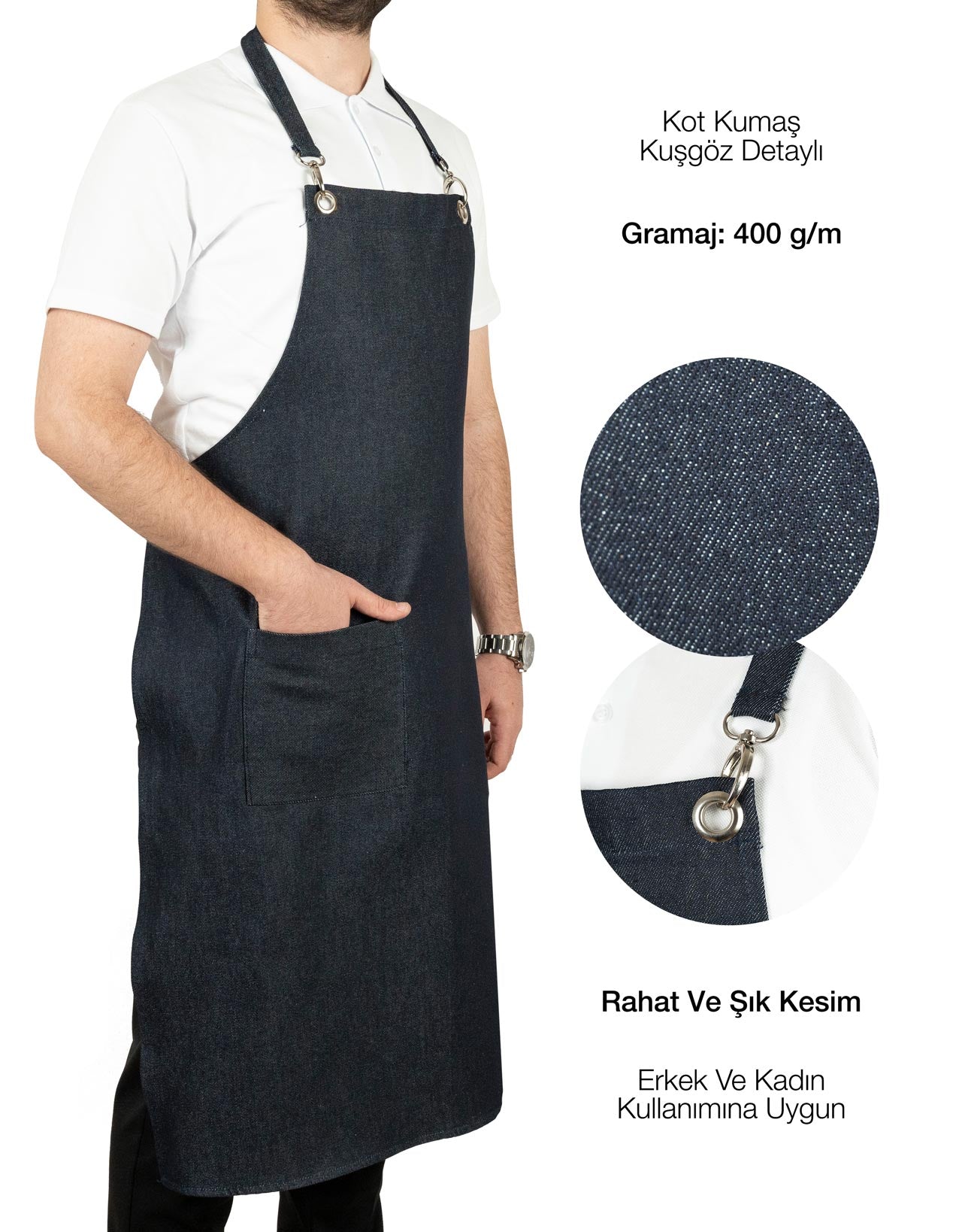 MasterChef Mutfak Önlüğü -  Koyu Mavi Denim Kumaş