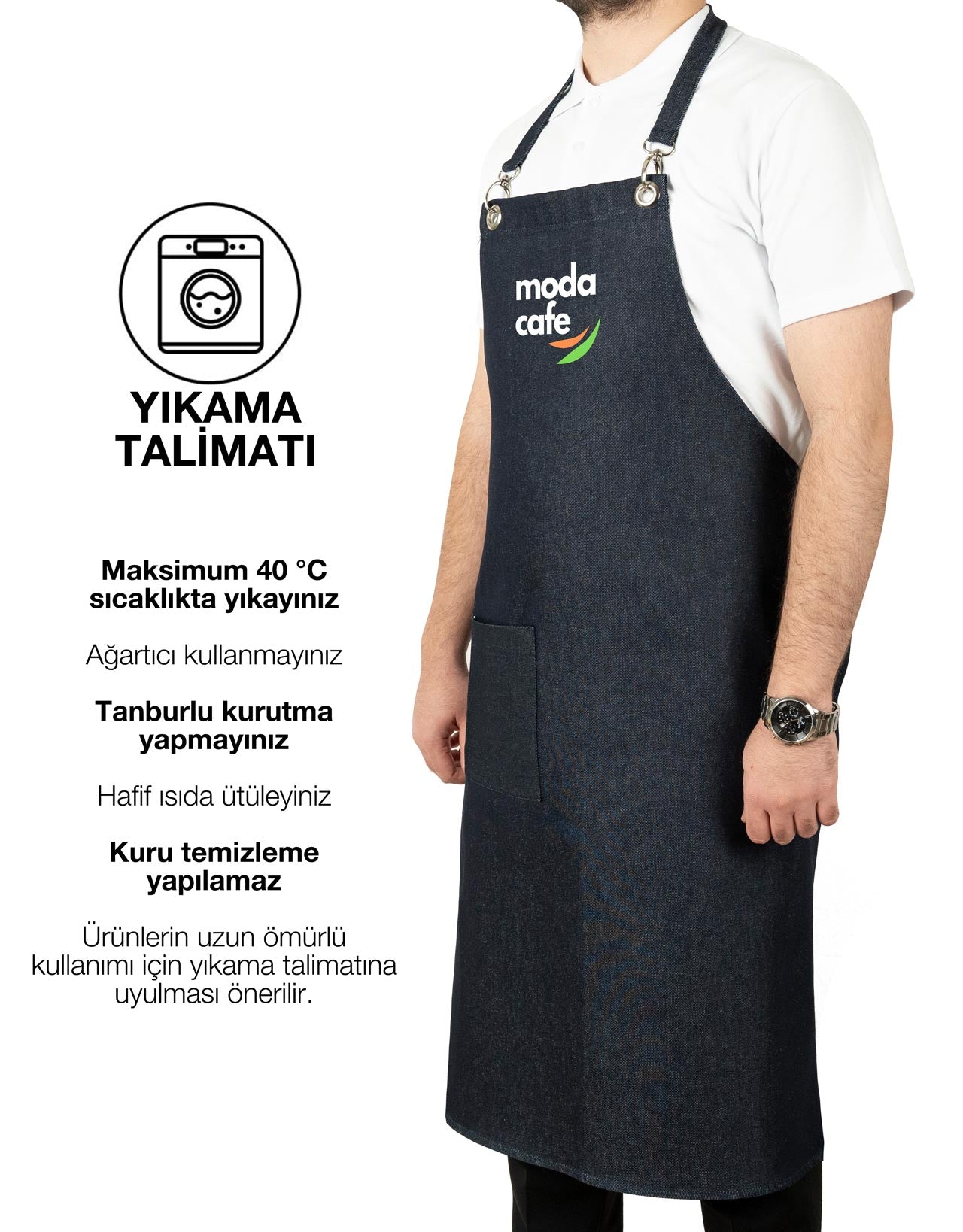 MasterChef Mutfak Önlüğü - Koyu Mavi Denim Kumaş (Özelleştirilebilir)