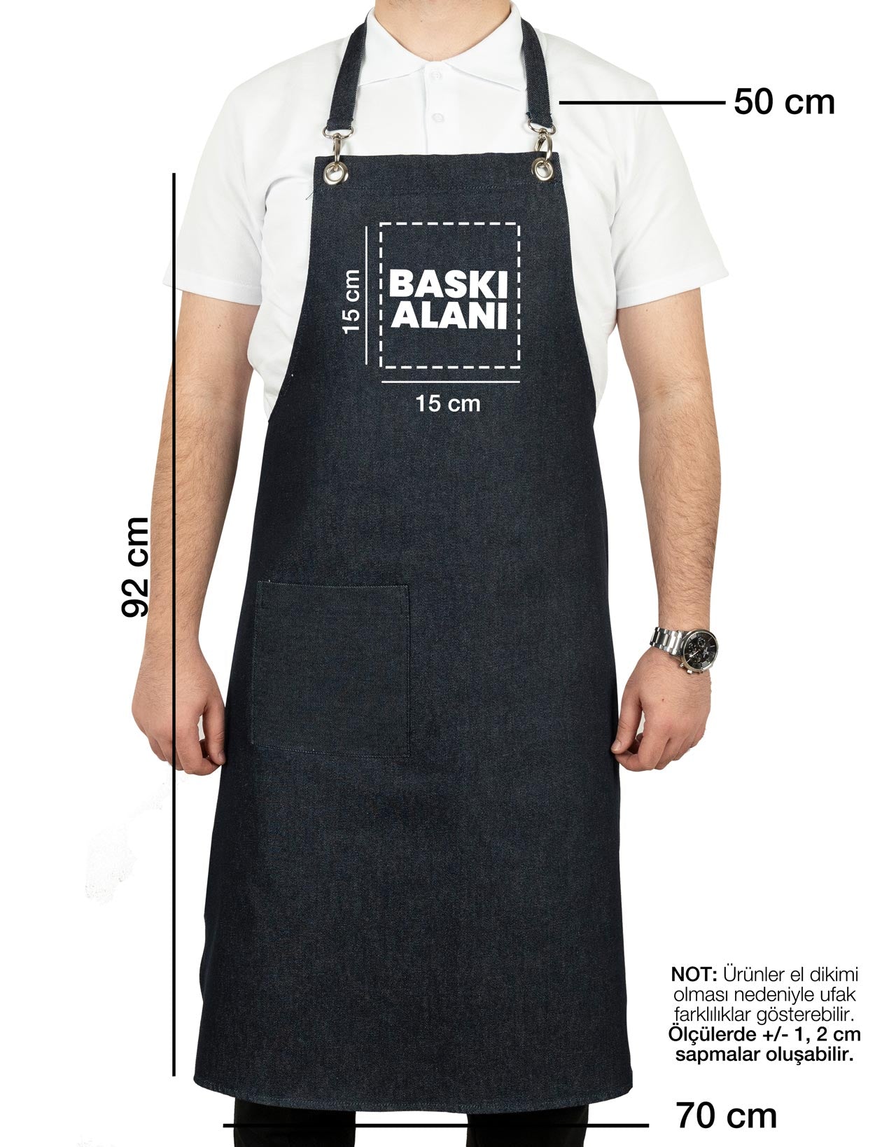 MasterChef Mutfak Önlüğü - Koyu Mavi Denim Kumaş (Özelleştirilebilir)