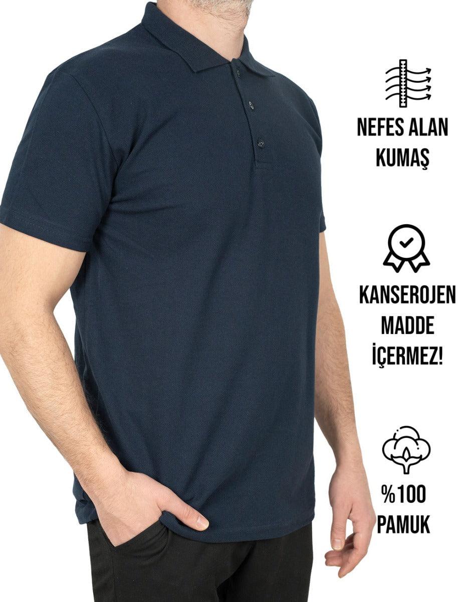 Polo Yaka Lacivert Tişört - Baskılı - istetisort.com