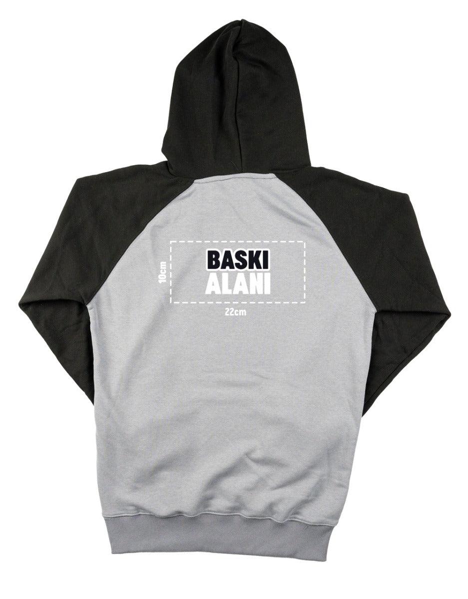 Baskılı Reglan Gövde Kapüşonlu Sweatshirt Gri - 3 İplik Şardonsuz - istetisort.com