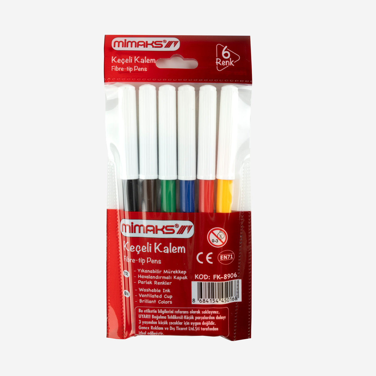 Mimaks / Keçeli Kalem 6'lı Pvc yan görünüm