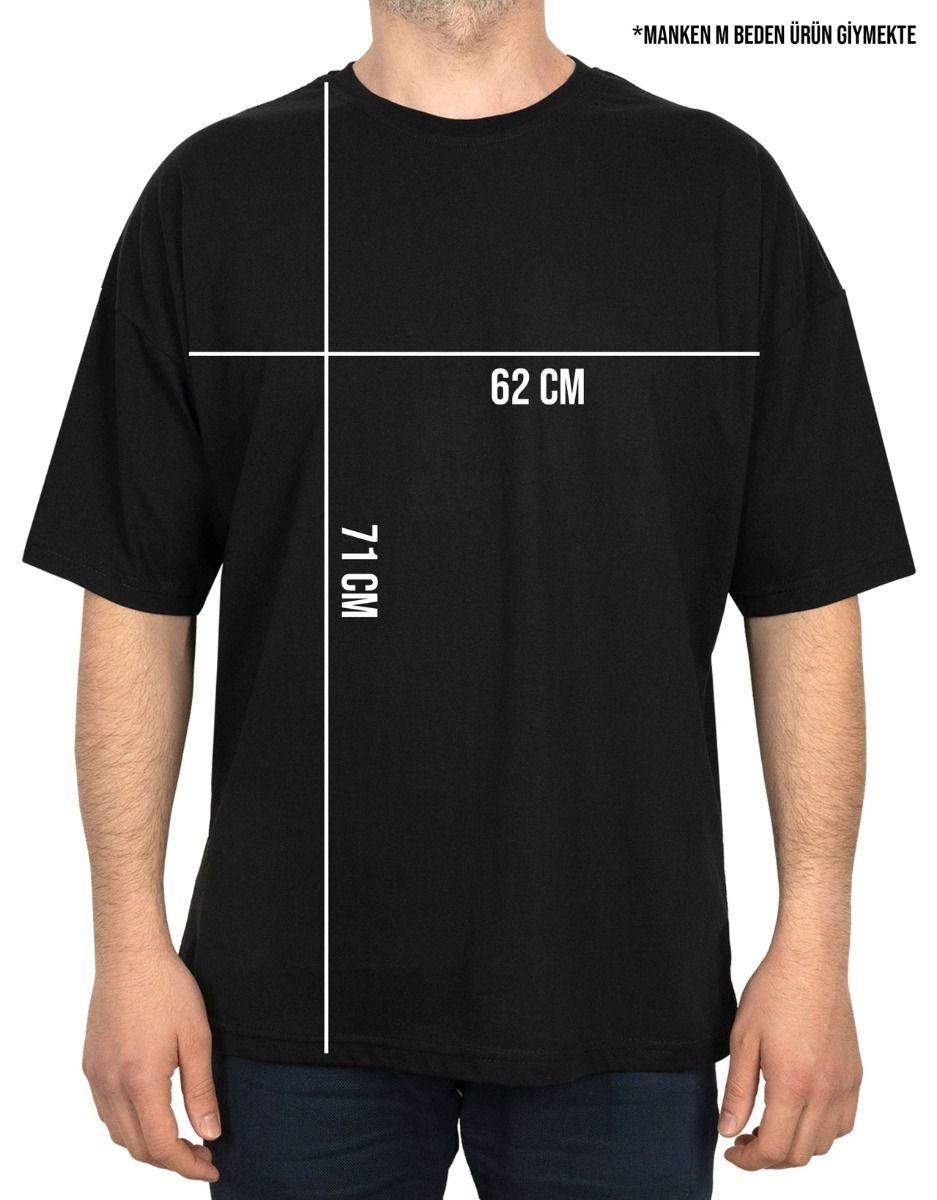 Oversize Bisiklet Yaka Baskılı Tişört Siyah - istetisort.com