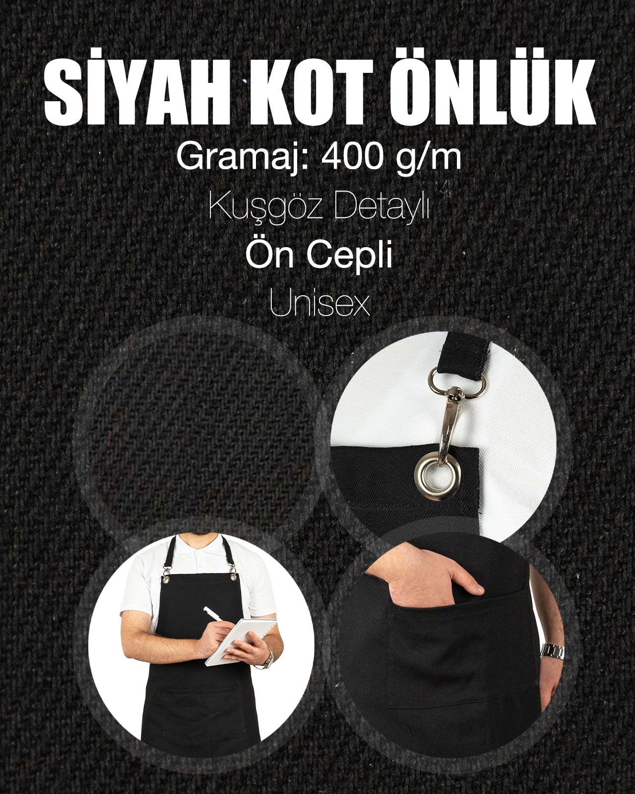 MasterChef Siyah Denim Kumaş Mutfak Önlüğü