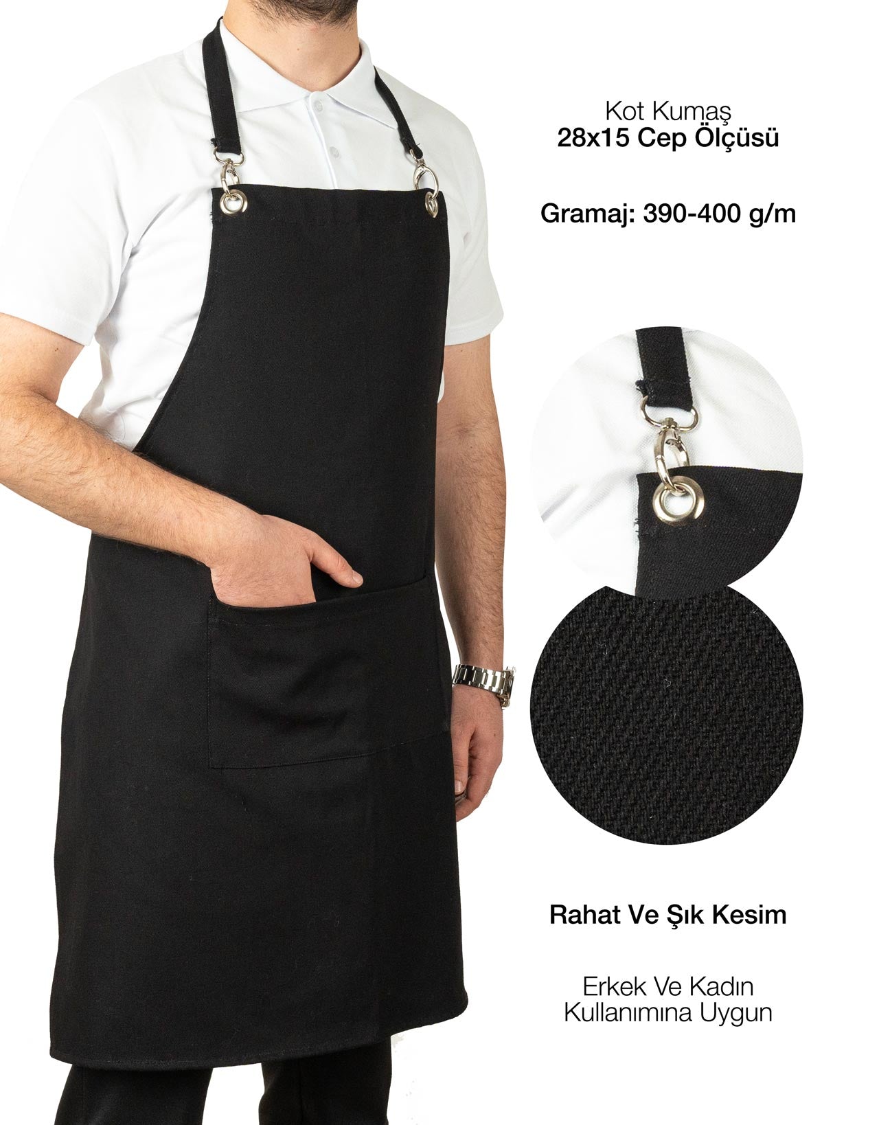 MasterChef Siyah Denim Kumaş Mutfak Önlüğü