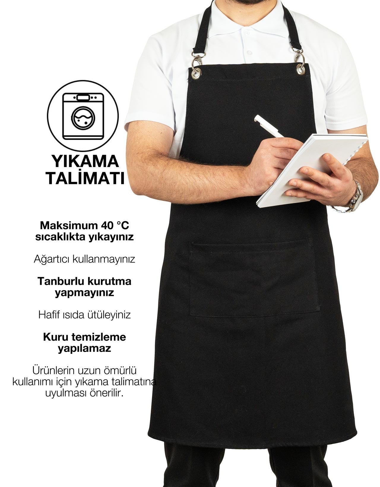 MasterChef Siyah Denim Kumaş Mutfak Önlüğü