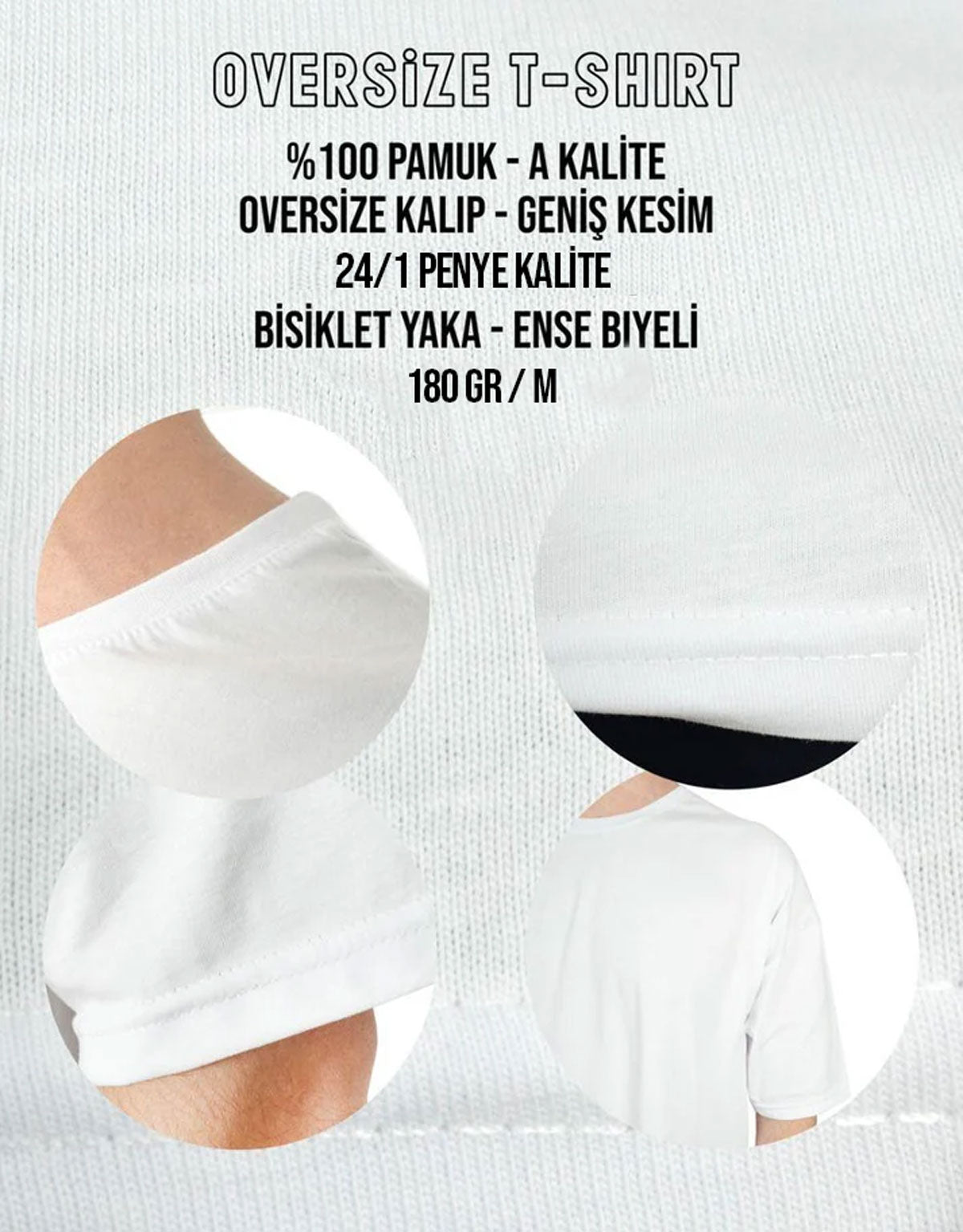 Oversize Bisiklet Yaka Baskısız Tişört Beyaz
