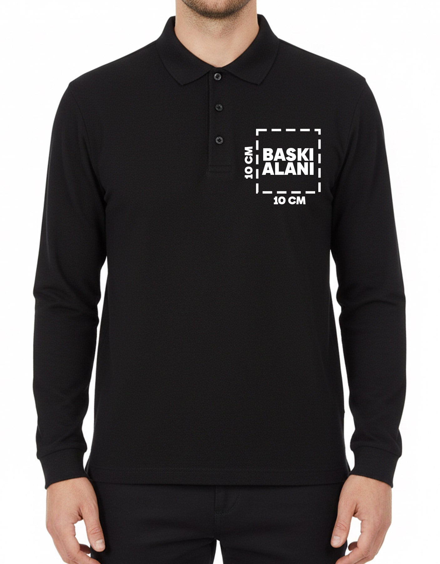 Siyah polo yaka logo baskılı personel tişörtü