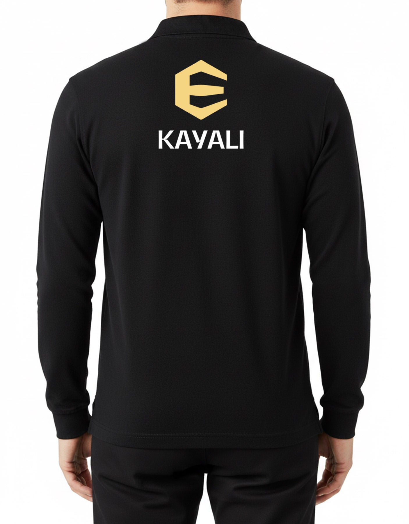 Siyah logo baskılı polo yaka uzun kollu tişört erkek