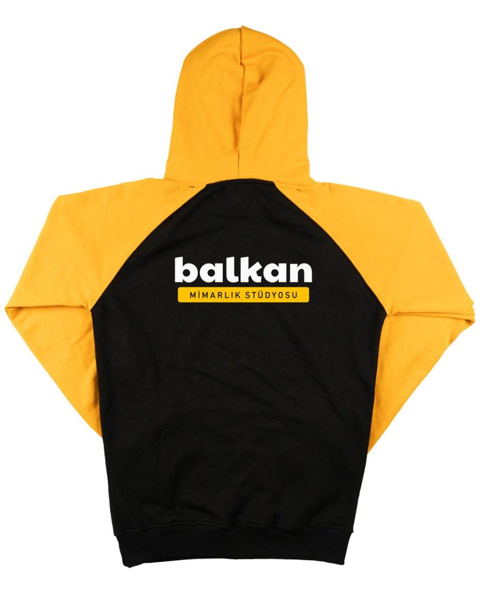 Baskılı Reglan Kol Kapüşonlu Sweatshirt Hardal - 3 İplik Şardonsuz - istetisort.com