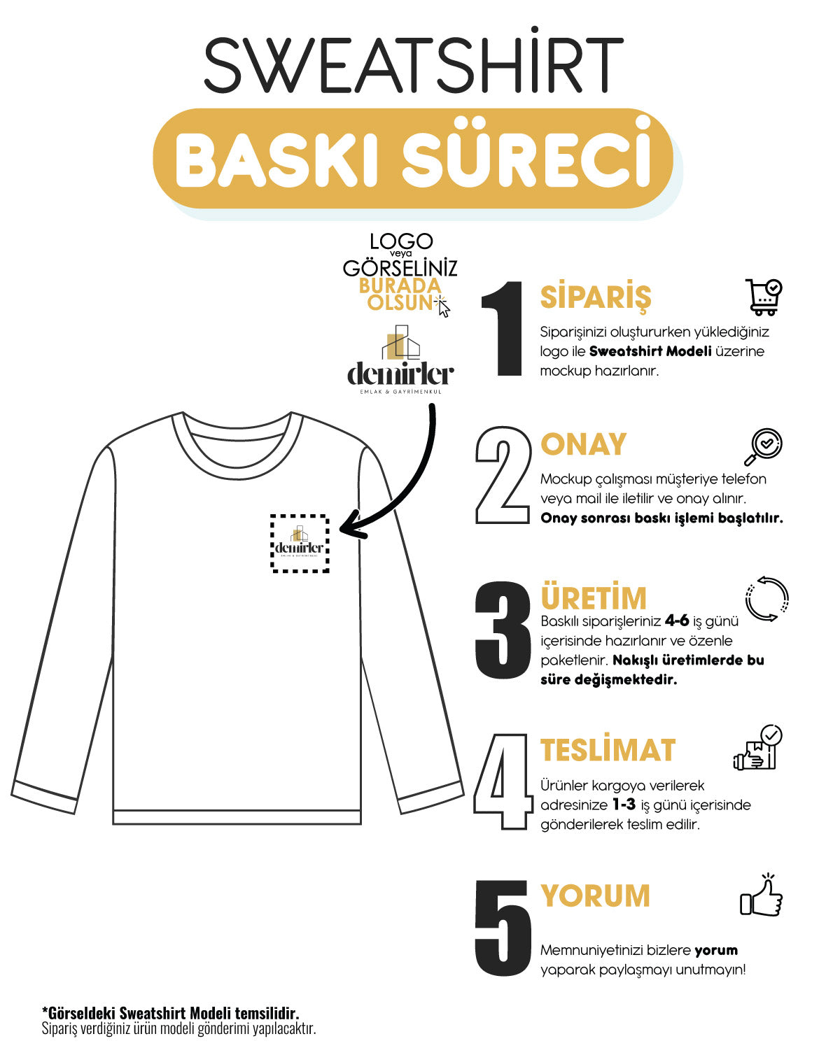 Baskılı Sweatshirt - 3 İplik, Şardonsuz (Özelleştirilebilir)