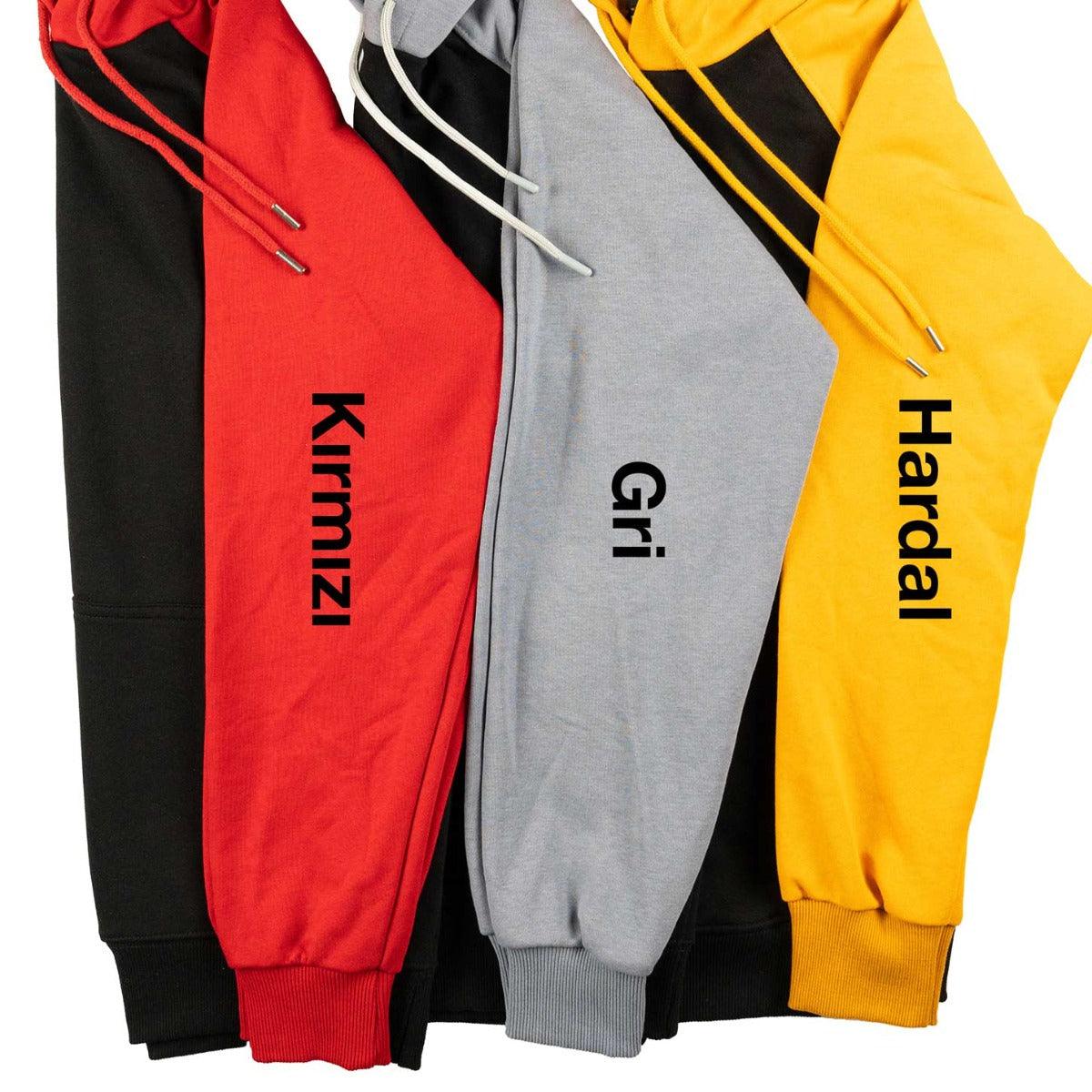 Reglan Kol Kapüşonlu Sweatshirt Hardal - 3 İplik, Şardonsuz - istetisort.com