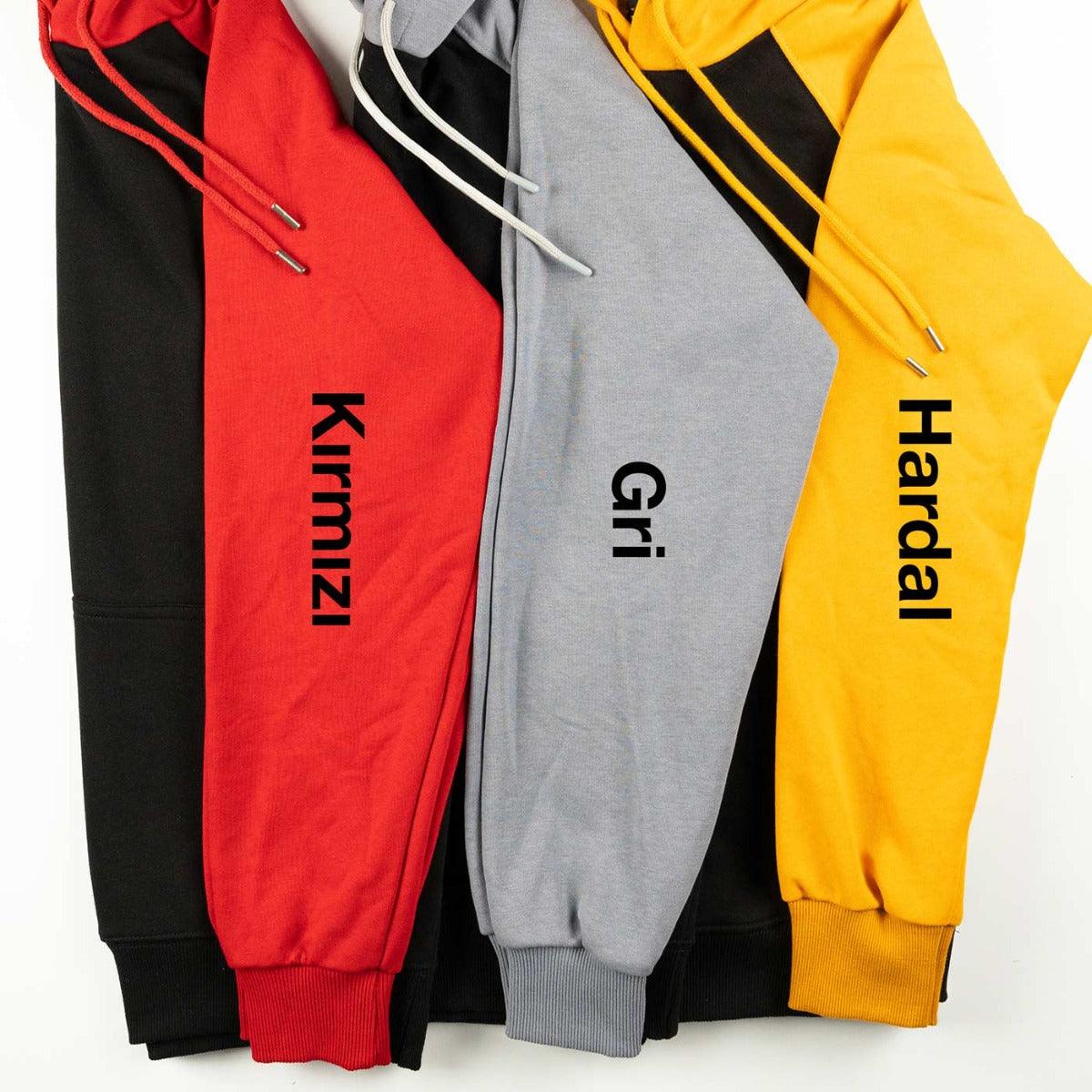 Reglan Kol Kapüşonlu Sweatshirt Gri - 3 İplik, Şardonsuz - istetisort.com