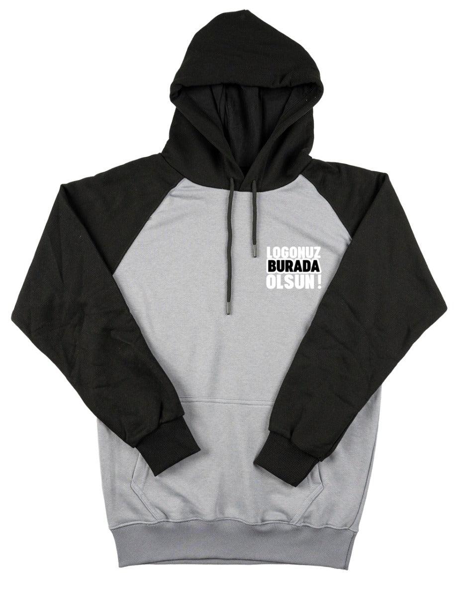 Baskılı Reglan Gövde Kapüşonlu Sweatshirt Gri - 3 İplik Şardonsuz - istetisort.com