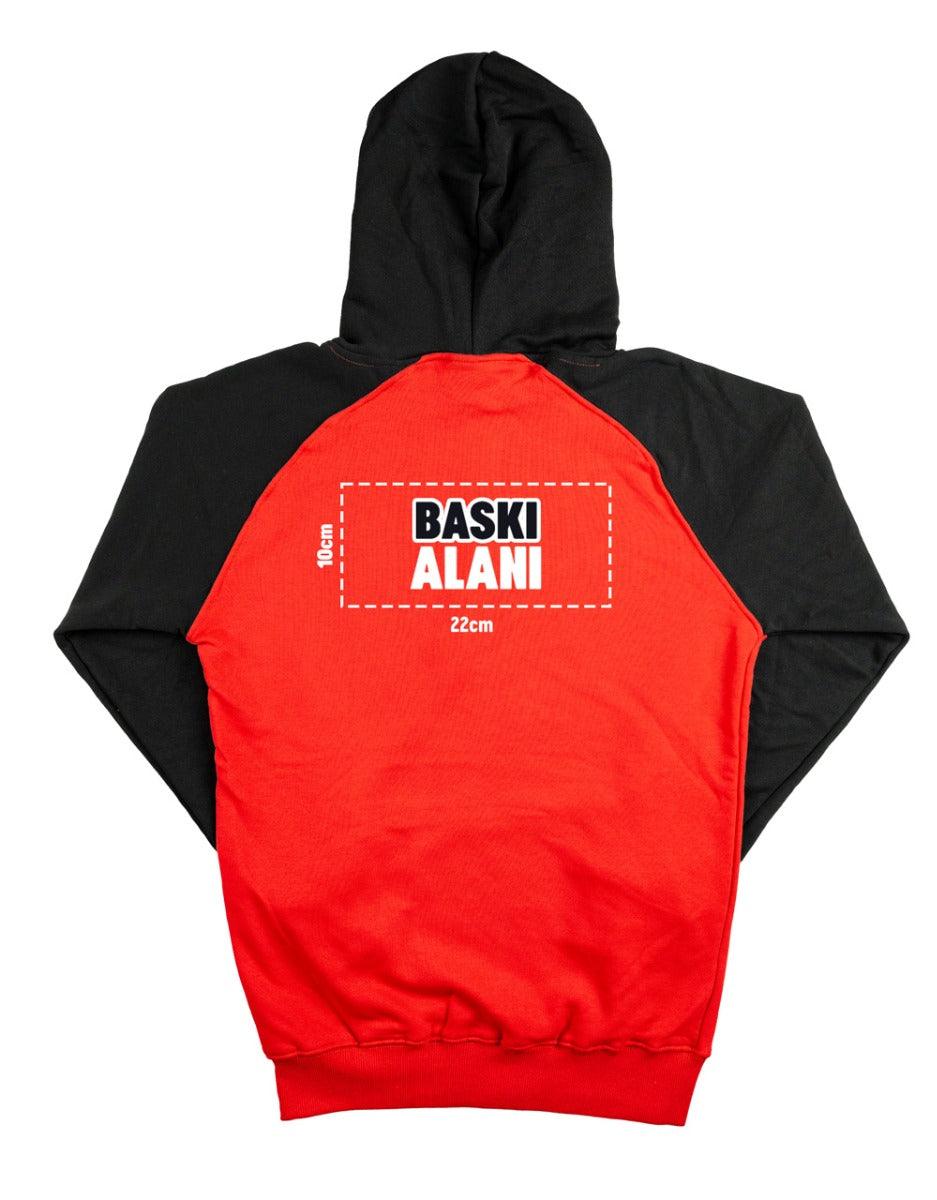 Baskılı Reglan Gövde Kapüşonlu Sweatshirt Kırmızı - 3 İplik Şardonsuz - istetisort.com