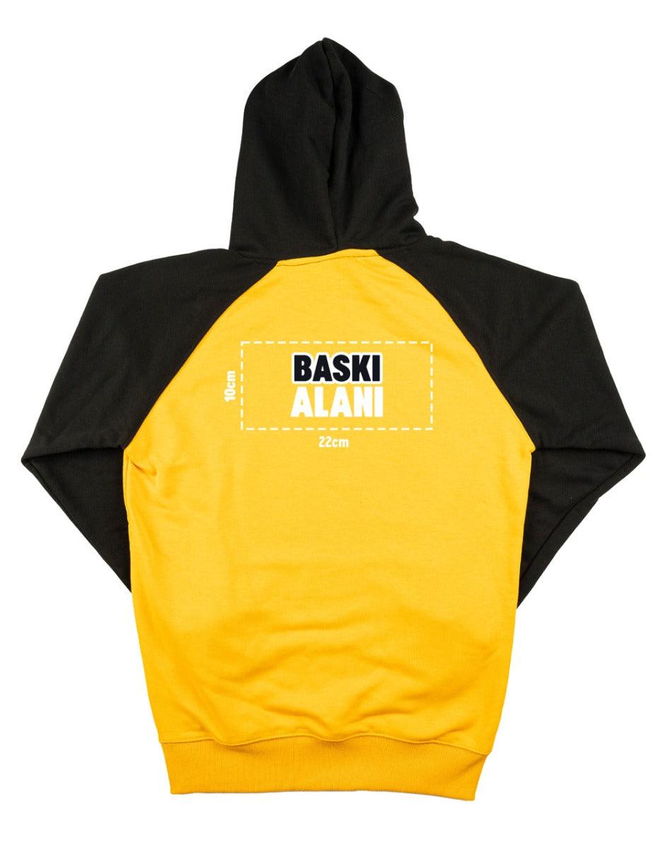 Baskılı Reglan Gövde Kapüşonlu Sweatshirt Hardal - 3 İplik Şardonsuz - istetisort.com