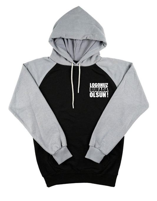 Baskılı Reglan Kol Kapüşonlu Sweatshirt Gri- 3 İplik Şardonsuz - istetisort.com