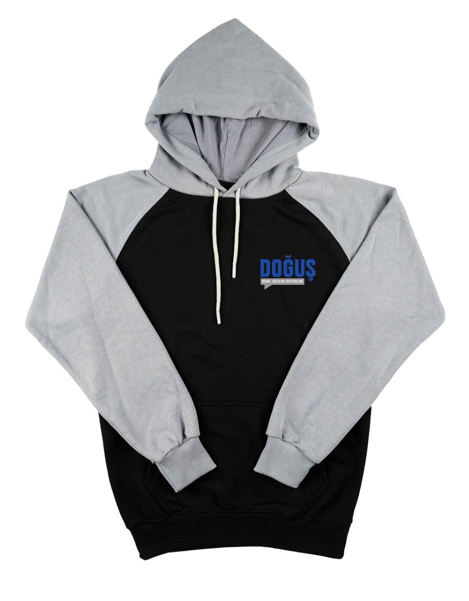 Baskılı Reglan Kol Kapüşonlu Sweatshirt Gri- 3 İplik Şardonsuz - istetisort.com