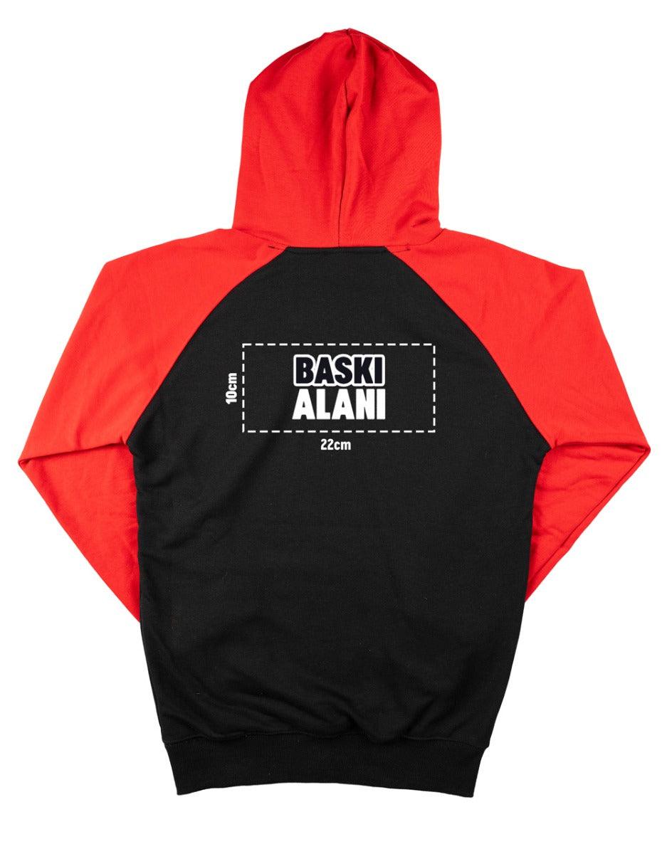 Baskılı Reglan Kol Kapüşonlu Sweatshirt Kırmızı- 3 İplik Şardonsuz - istetisort.com