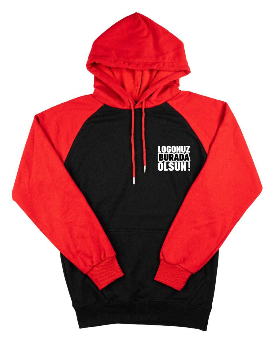 Baskılı Reglan Kol Kapüşonlu Sweatshirt Kırmızı- 3 İplik Şardonsuz - istetisort.com