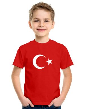 Çocuklar için dinamik stil: Kırmızı Ay Yıldız Baskılı Çocuk Tişörtü