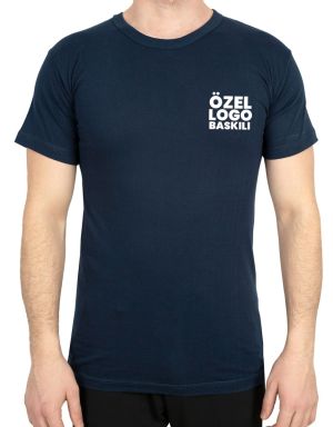 Şıklığına güven: Lacivert renk logo baskılı promosyon kısa kollu tişört