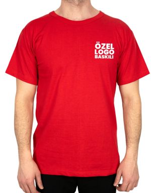 Enerjik ve dikkat çekici: Kırmızı renk logo baskılı promosyon kısa kollu tişört
