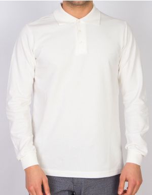 Uzun Kollu T-Shirt - Polo Yaka Beyaz